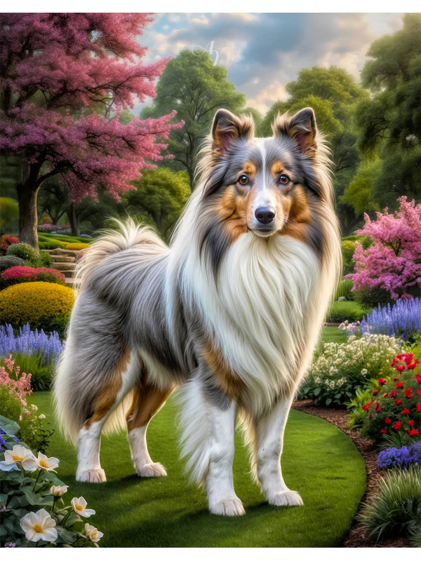 Shetland Sheepdog Dog and Puppy Portrait Paintings
