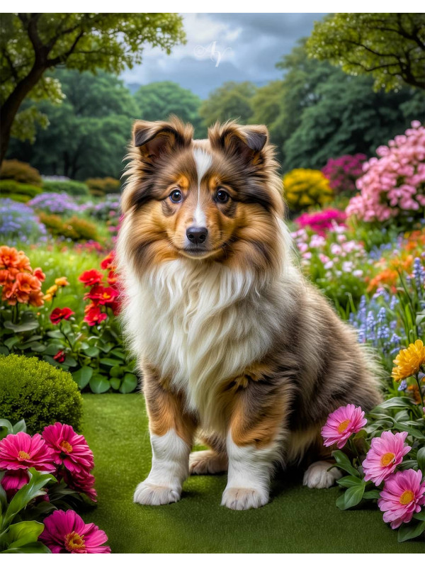 Shetland Sheepdog Dog and Puppy Portrait Paintings