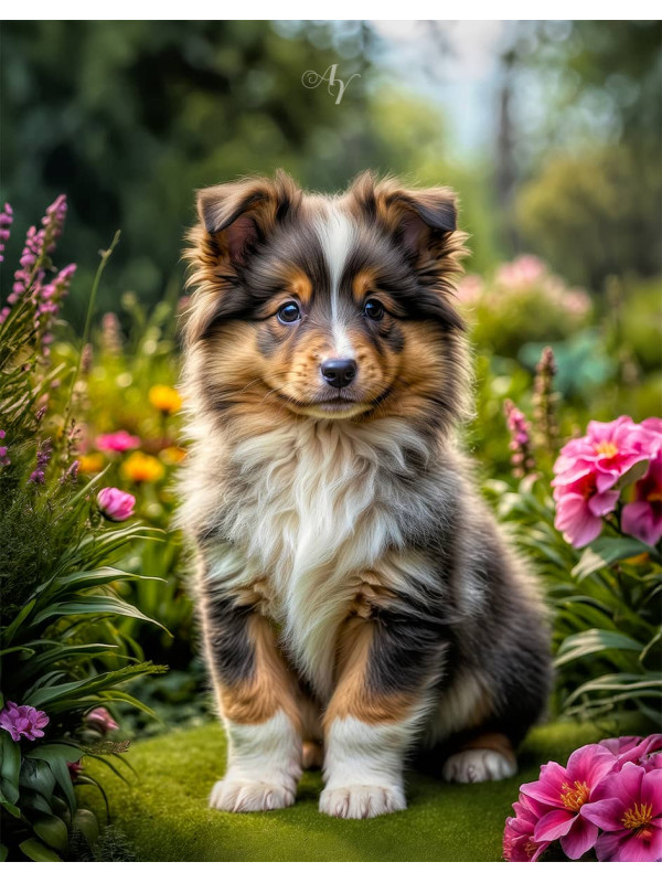 Shetland Sheepdog Dog and Puppy Portrait Paintings