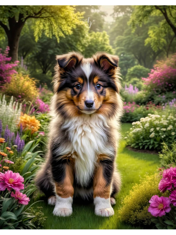 Shetland Sheepdog Dog and Puppy Portrait Paintings