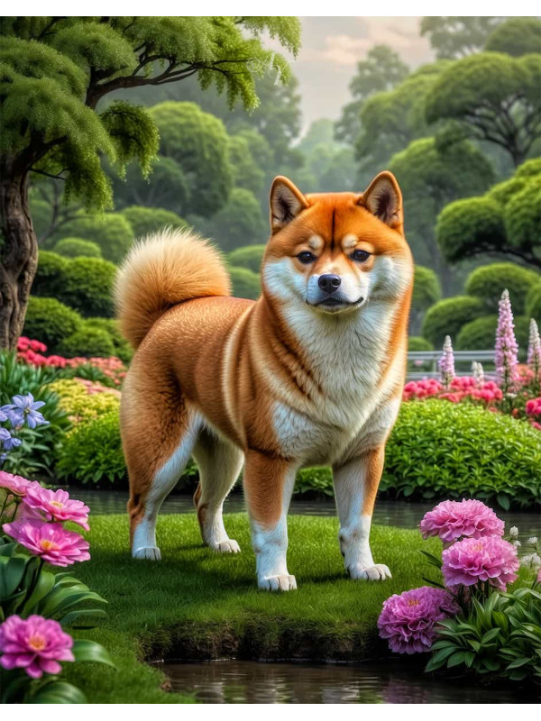 Shiba Inu Dog and Puppy Lifelike Portrait Paintings