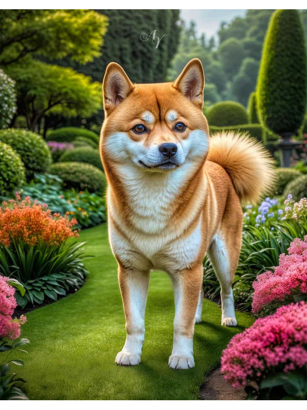 Shiba Inu Dog and Puppy Lifelike Portrait Paintings