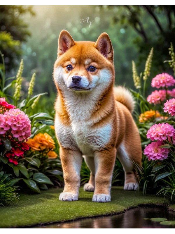 Shiba Inu Dog and Puppy Lifelike Portrait Paintings