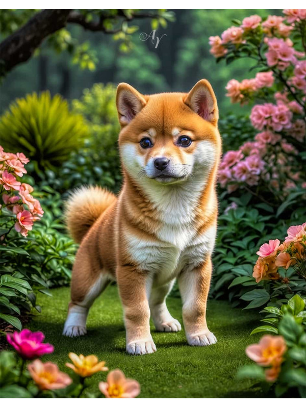 Shiba Inu Dog and Puppy Lifelike Portrait Paintings