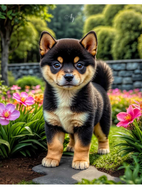 Shiba Inu Dog and Puppy Lifelike Portrait Paintings
