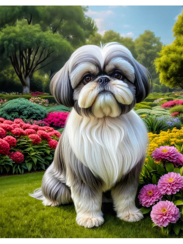Shih Tzu Dog and Puppy Colorful Portrait Paintings