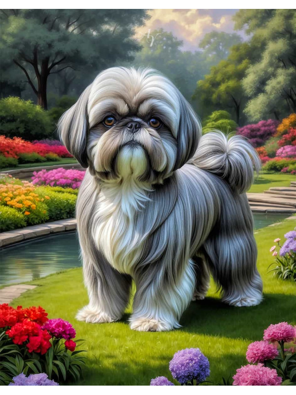 Shih Tzu Dog and Puppy Colorful Portrait Paintings