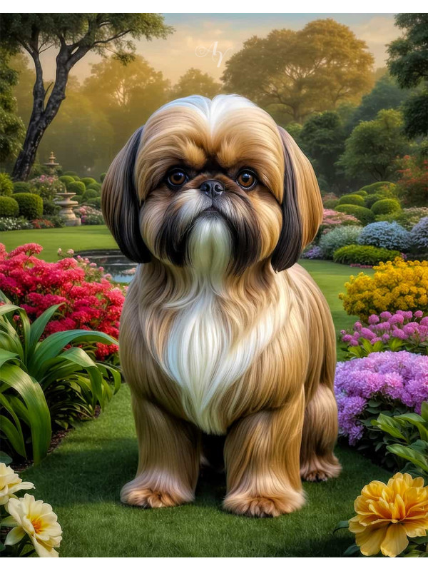 Shih Tzu Dog and Puppy Colorful Portrait Paintings