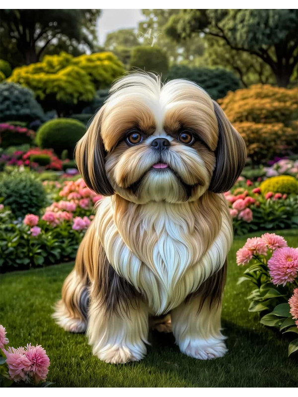 Shih Tzu Dog and Puppy Colorful Portrait Paintings