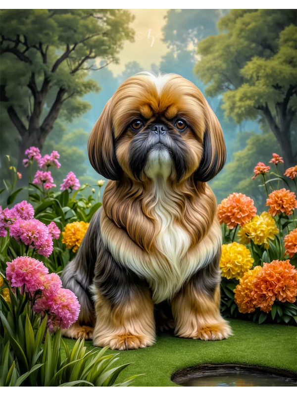 Shih Tzu Dog and Puppy Colorful Portrait Paintings