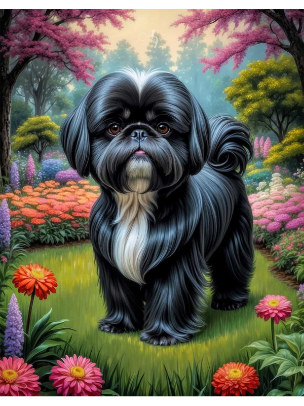 Shih Tzu Dog and Puppy Colorful Portrait Paintings
