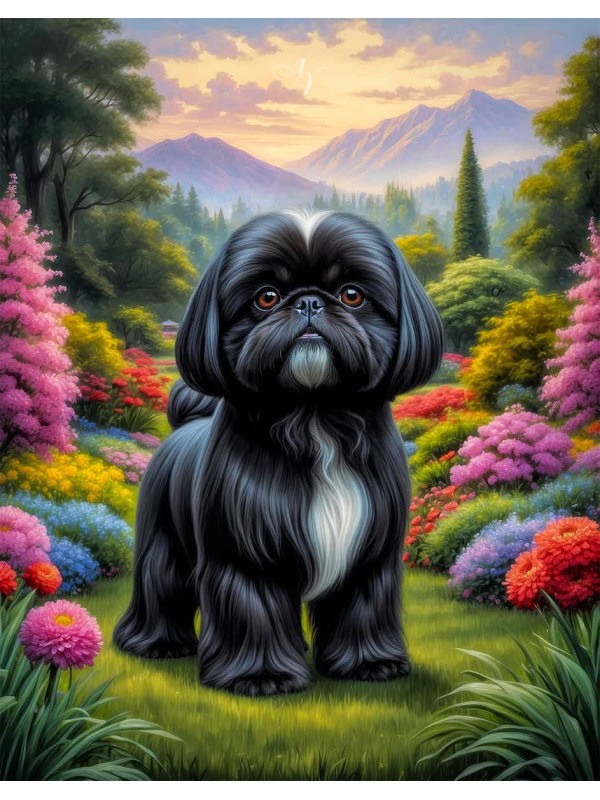 Shih Tzu Dog and Puppy Colorful Portrait Paintings