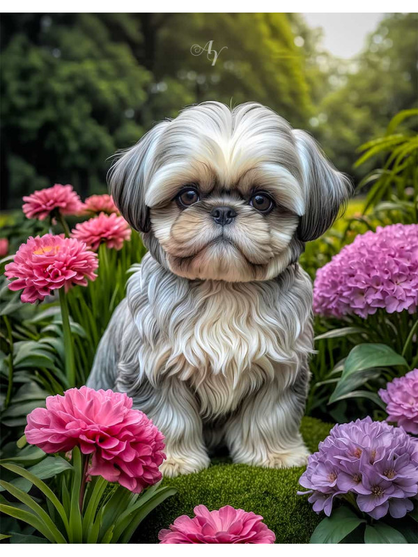 Shih Tzu Dog and Puppy Colorful Portrait Paintings