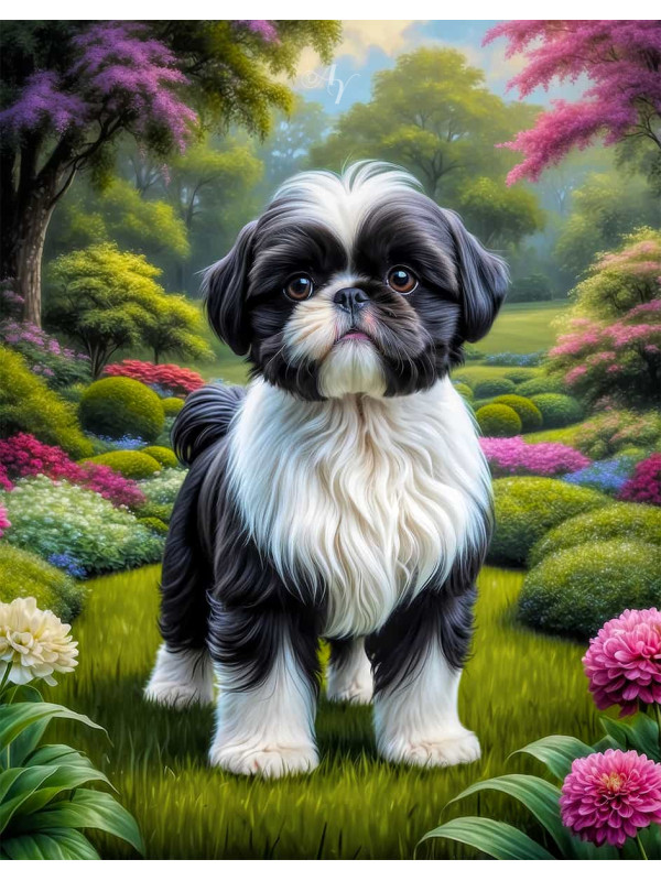 Shih Tzu Dog and Puppy Colorful Portrait Paintings