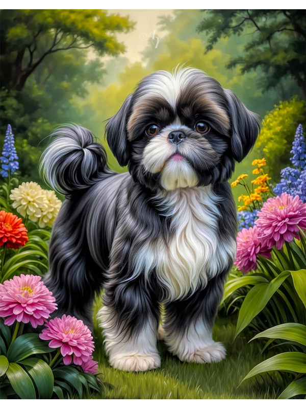 Shih Tzu Dog and Puppy Colorful Portrait Paintings