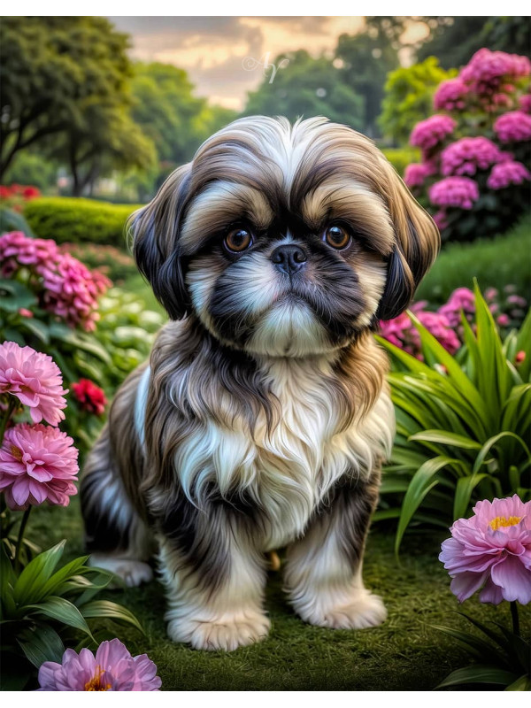Shih Tzu Dog and Puppy Colorful Portrait Paintings