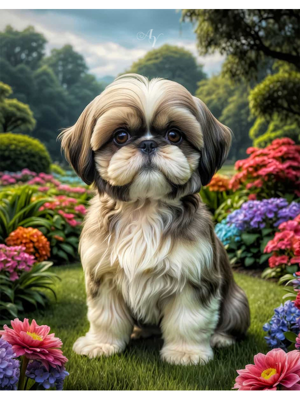 Shih Tzu Dog and Puppy Colorful Portrait Paintings