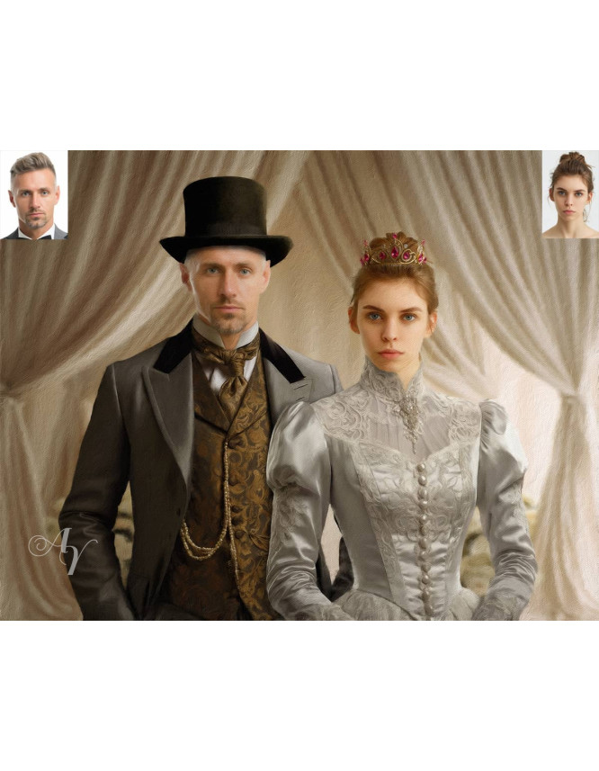 Victorian Bride - Groom Customized Photo Paintings