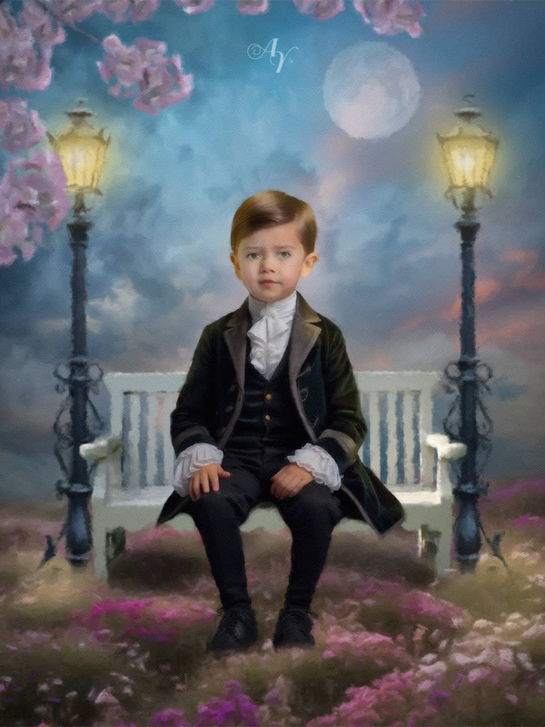 Victorian Lamplit Garden Child Customized Photo Paintings