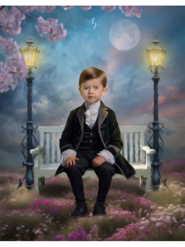Victorian Lamplit Garden Child Customized Photo Paintings