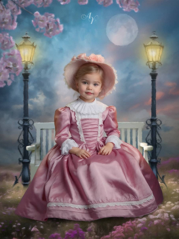 Victorian Lamplit Garden Child Customized Photo Paintings