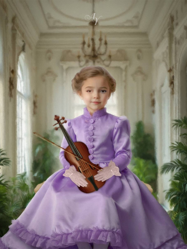 Victorian White Music Room Child Customized Photo Paintings