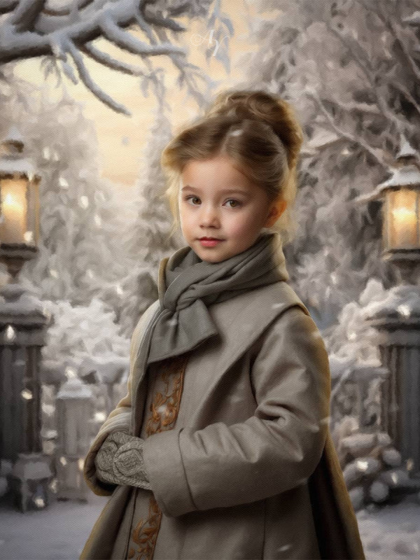 Victorian Winter Garden Child Customized Photo Paintings