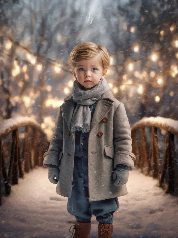 Victorian Child Winter Bridge Customized Photo Paintings