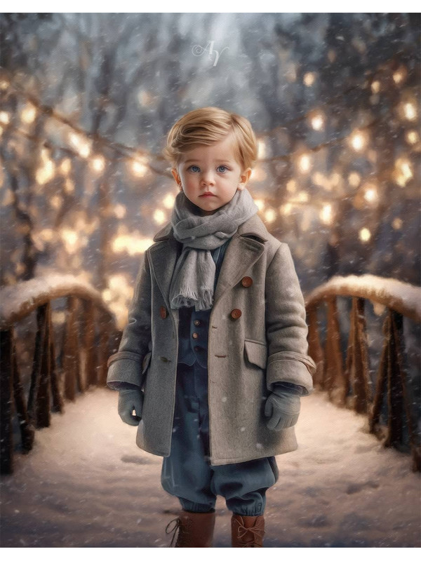 Victorian Child Winter Walking Bridge Customized Photo Paintings