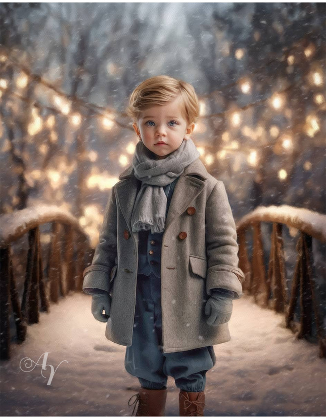 Victorian Child Winter Bridge Customized Photo Paintings Victorian Child Winter Bridge Customized Photo Paintings