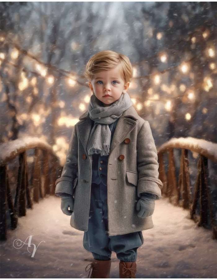 Victorian Child Winter Bridge Customized Photo Paintings Victorian Child Winter Bridge Customized Photo Paintings