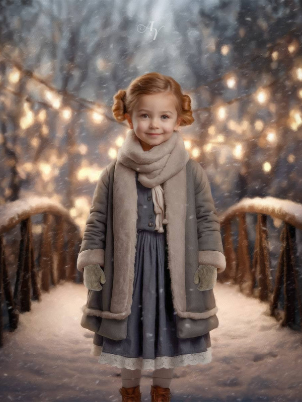 Victorian Child Winter Bridge Customized Photo Paintings
