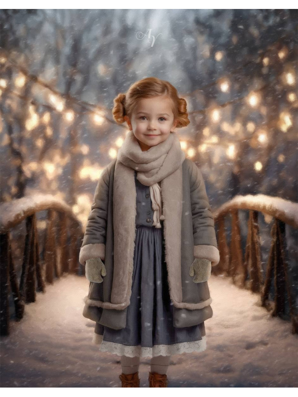Victorian Child Winter Walking Bridge Customized Photo Paintings
