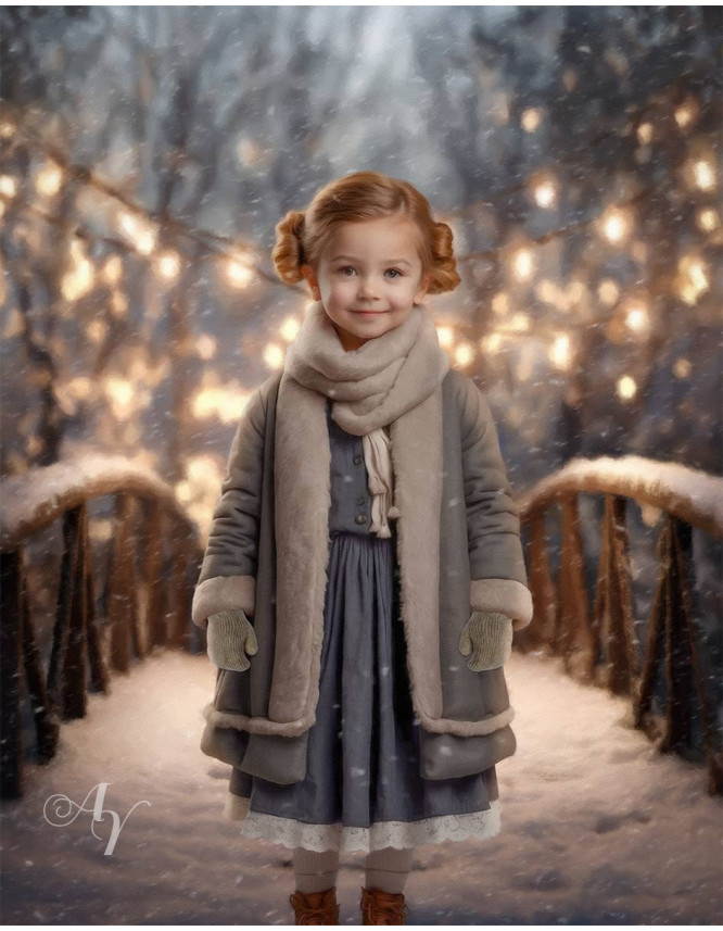 Victorian Child Winter Bridge Customized Photo Paintings Victorian Child Winter Bridge Customized Photo Paintings