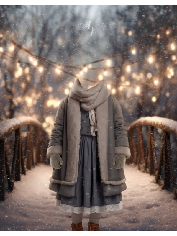 Victorian Child Winter Walking Bridge Customized Photo Paintings