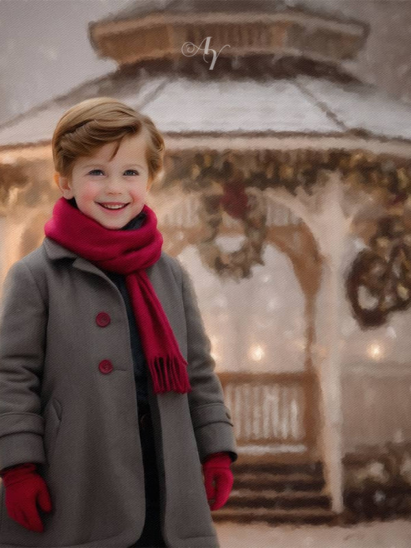 Victorian Winter Gazebo Child Customized Photo Paintings