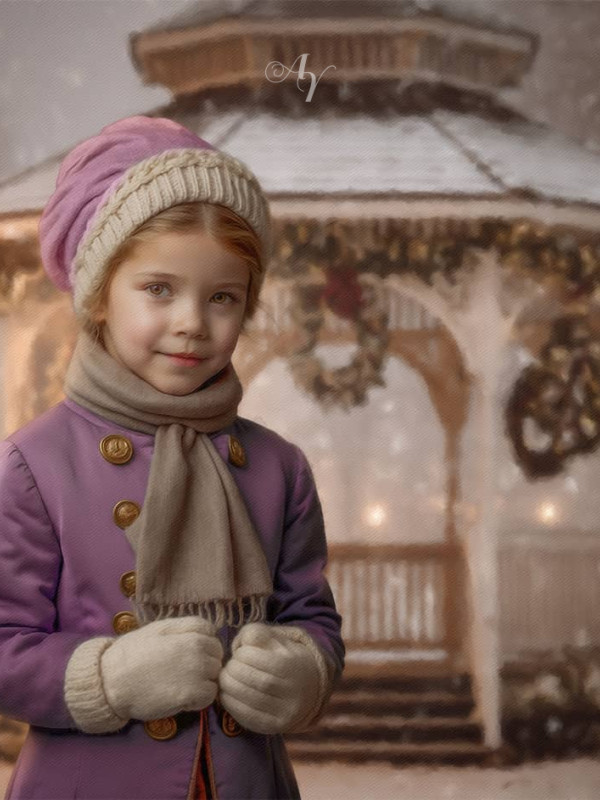 Victorian Winter Gazebo Child Customized Photo Paintings