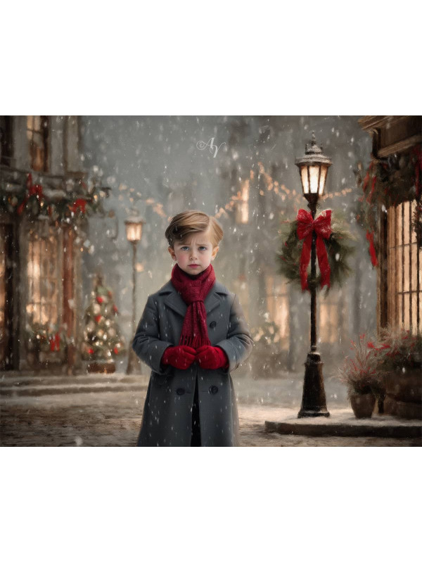 Victorian Christmas Street Scene Child Customized Photo Paintings