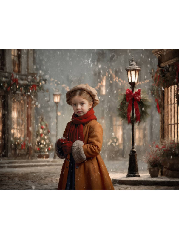 Victorian Christmas Street Scene Child Customized Photo Paintings