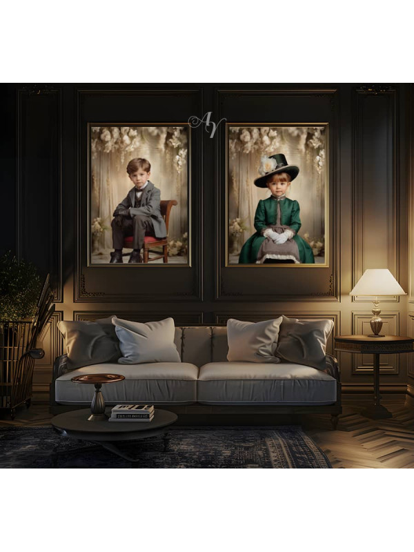 Victorian Formal Studio Child Customized Photo Paintings