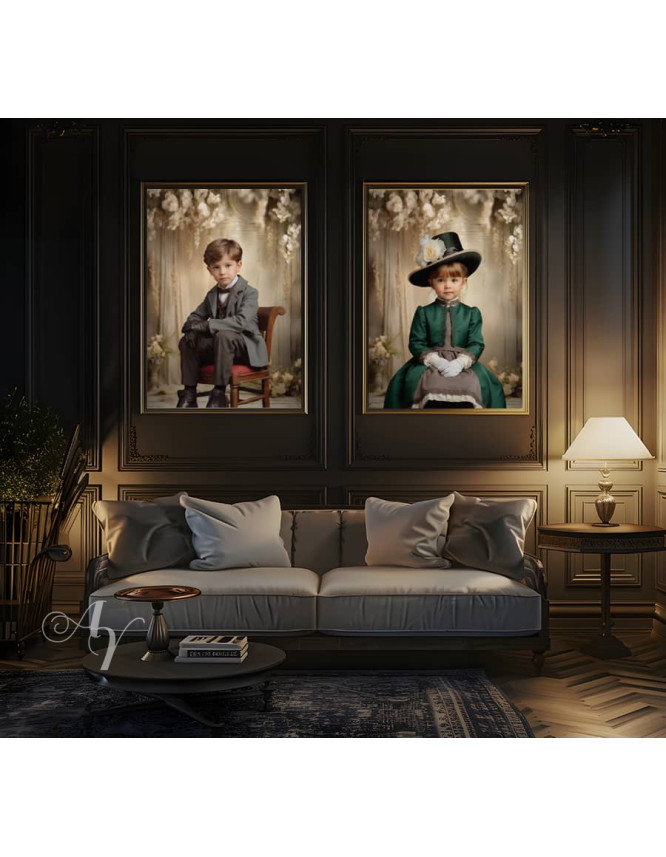 Victorian Formal Studio Child Customized Photo Paintings