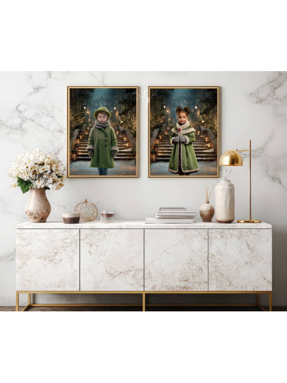 Victorian Candlelit Staircase Child Customized Photo Paintings