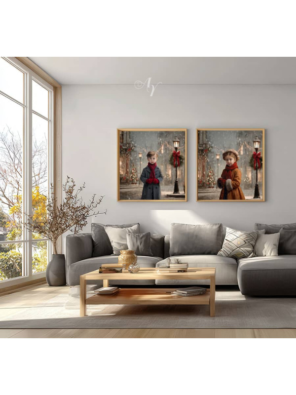 Victorian Christmas Street Scene Child Customized Photo Paintings