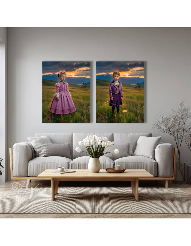 Victorian Wildflowers Child Customized Photo Paintings Victorian Wildflowers Child Customized Photo Paintings