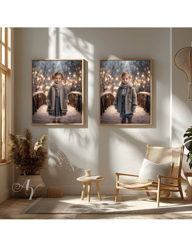 Victorian Child Winter Bridge Customized Photo Paintings