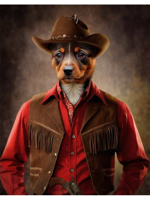 Cowboy - Cowgirl Costume Pet Customized Photo Paintings