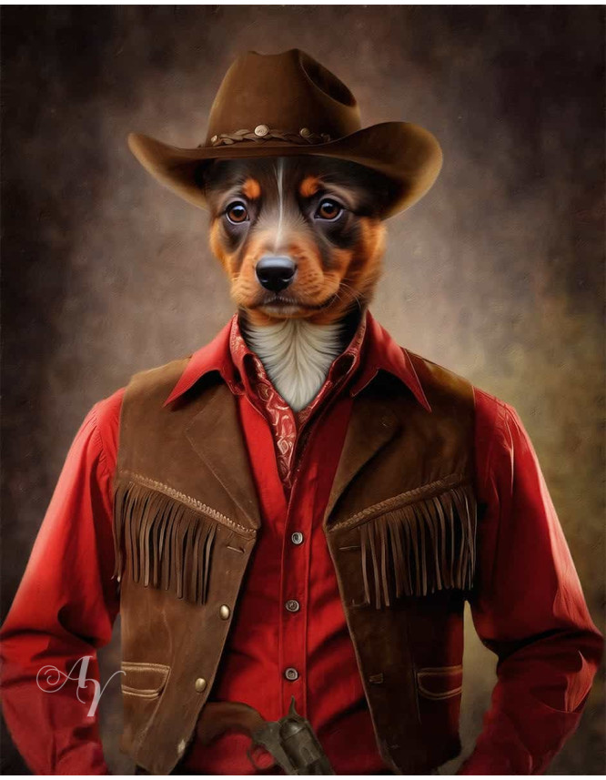 Cowboy - Cowgirl Costume Pet Customized Photo Paintings Cowboy - Cowgirl Costume Pet Customized Photo Paintings