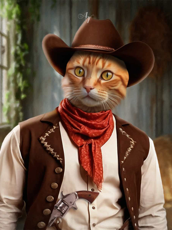 Cowboy - Cowgirl Pet Customized Photo Paintings