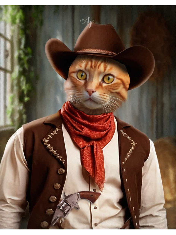 Cowboy - Cowgirl Costume Pet Customized Photo Paintings
