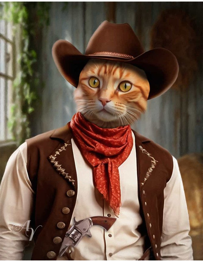 Cowboy - Cowgirl Costume Pet Customized Photo Paintings Cowboy - Cowgirl Costume Pet Customized Photo Paintings